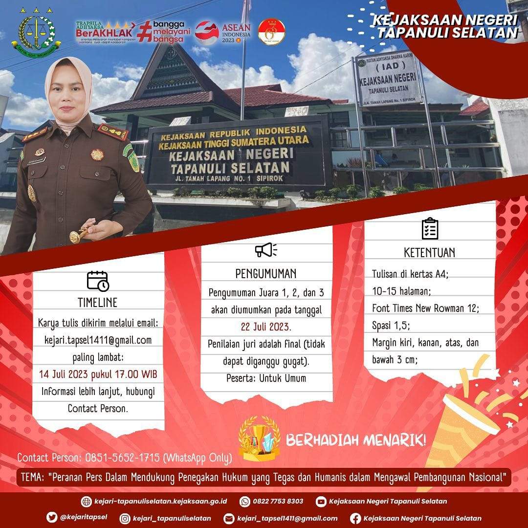 Sambut HBA Ke-63, Kejari Tapsel Gelar Lomba Karya Tulis Ilmiah