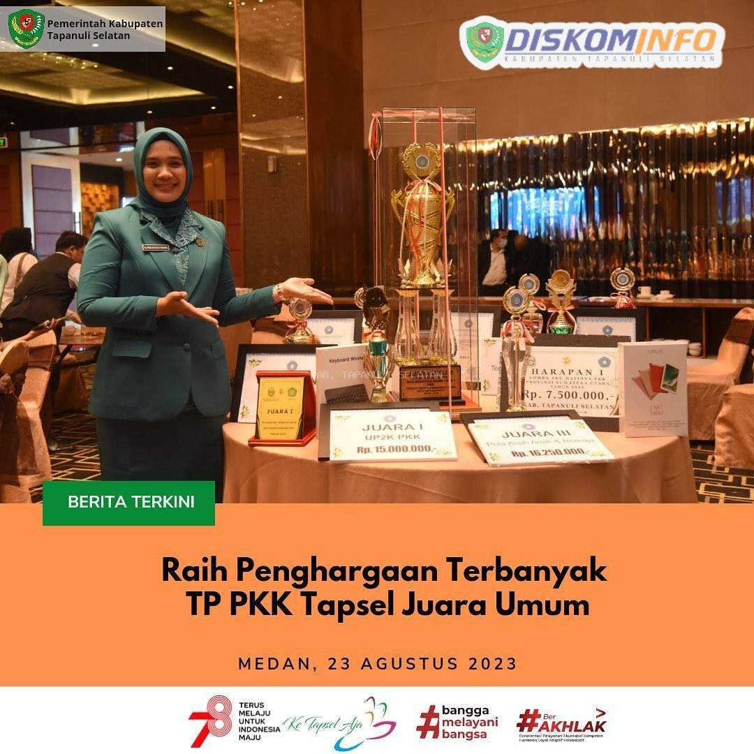 Raih Penghargaan Terbanyak, TP PKK Tapsel Juara Umum