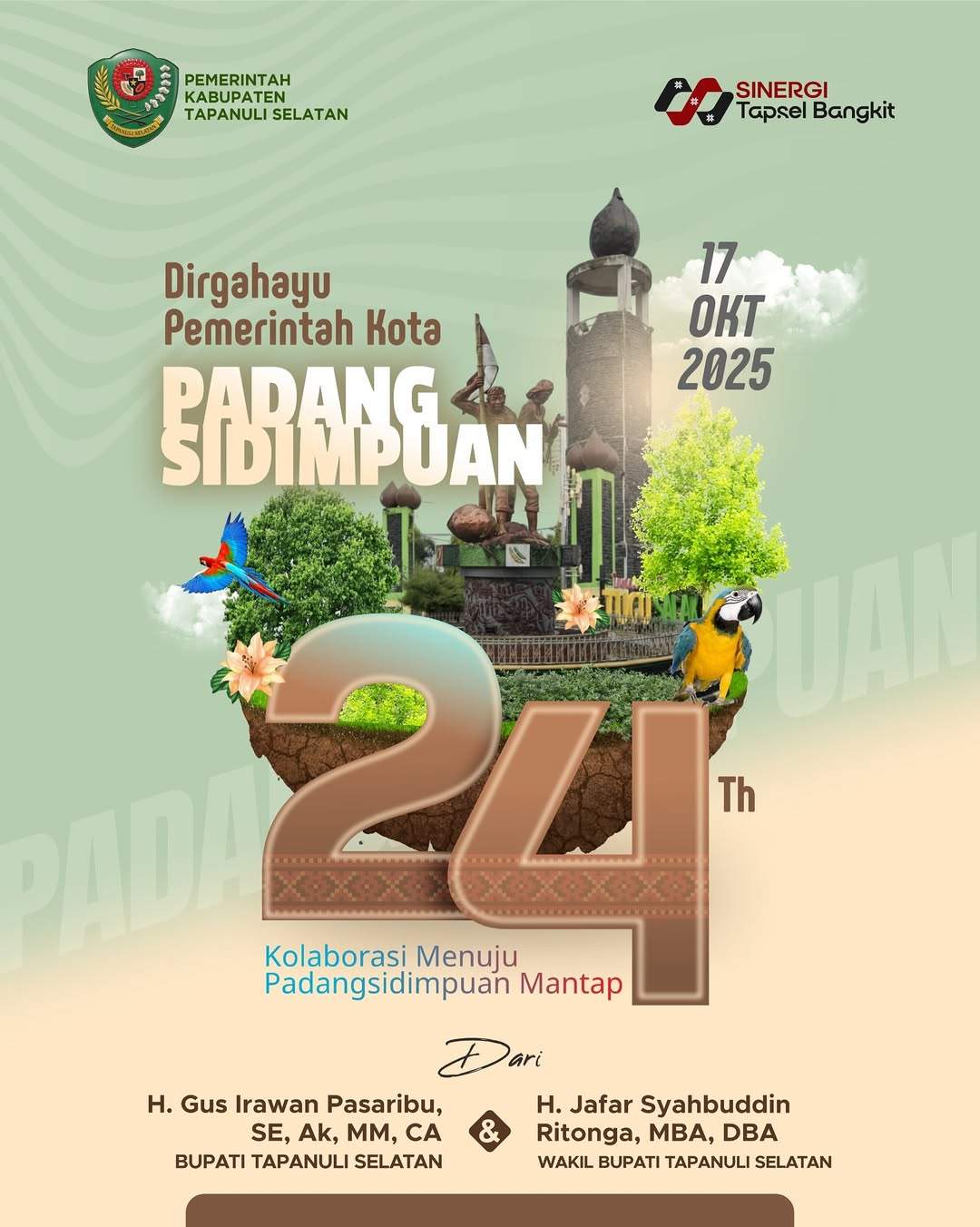 Pemerintah Kabupaten Tapanuli Selatan Mengucapkan “Selamat Dirgahayu Pemerintah Kota Padangsidimpuan ke 24 Tahun 2025”